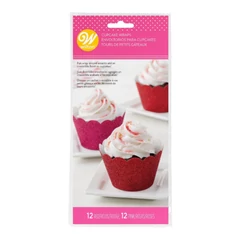 Csillogó Piros és Rózsaszín Muffin bevonó papírok, 24 db. - Wilton