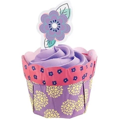 Lila virágos muffin papír, kiegészítővel 12 db. - Wilton