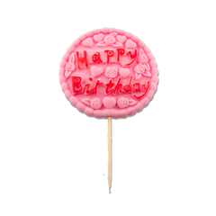 Rózsaszín "Happy Birthday" táblácska cukormasszából - Lumea