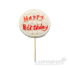 Fehér "Happy Birthday" táblácska cukormasszából - Lumea