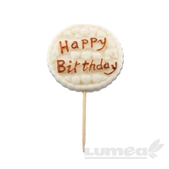 Fehér "Happy Birthday" táblácska barna írással cukormasszából - Lumea