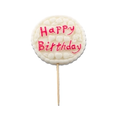 Fehér "Happy Birthday" táblácska rózsaszín írással cukormasszából - Lumea
