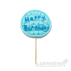 Kék "Happy Birthday" táblácska cukormasszából - Lumea