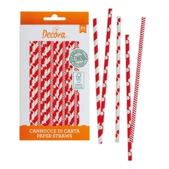 Fehér, piros nyalóka pálcika és szívószál, 80 db. - Decora