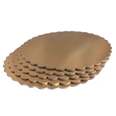 Csipkézett arany színű vastag kerek tortaalátét karton, 24cm, 5 darab - Lumea