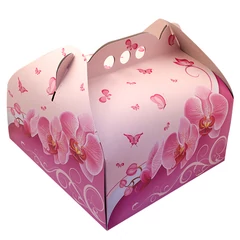 Orhidea mintás tortadoboz szett, 2.5kg-os tortákig, 28cm x 28cm x 16cm, 5 darab - Lumea