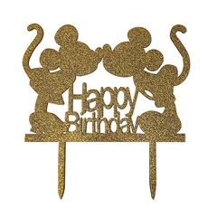 Mickey és Minnie Happy Birthday arany beszúró - Torta Díszek
