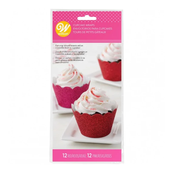 Csillogó Piros és Rózsaszín Muffin bevonó papírok, 24 db. - Wilton