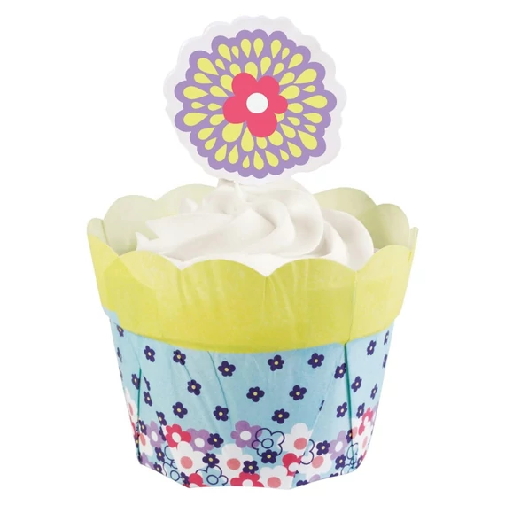 Virág mintás muffin papír, kiegészítővel 12 db. - Wilton