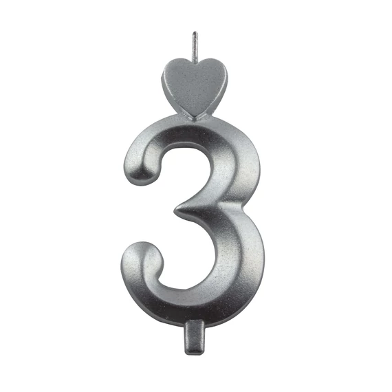 Ezüst 3-as gyertya, 10 db. - Lumea