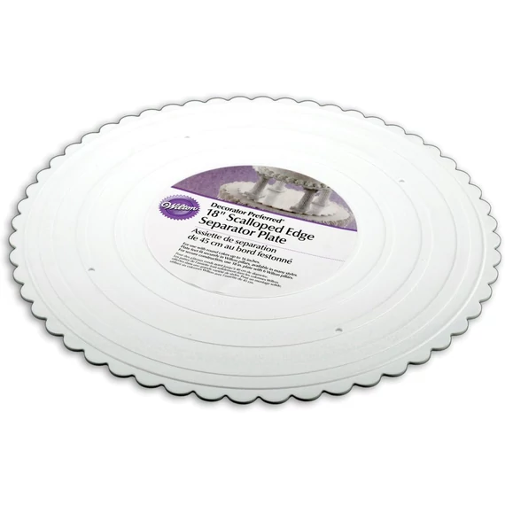 Csipkézett, kerek, fehér, műanyag torta tányér, 46 cm - Wilton