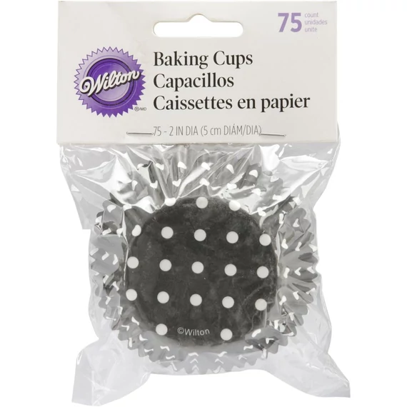 Muffin papír fekete, fehér körökkel, 75 db. - Wilton