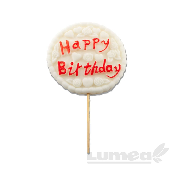 Fehér "Happy Birthday" táblácska cukormasszából - Lumea