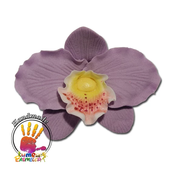 Lila Orchidea Cattleya szett cukormasszából, 16 db. - Lumea
