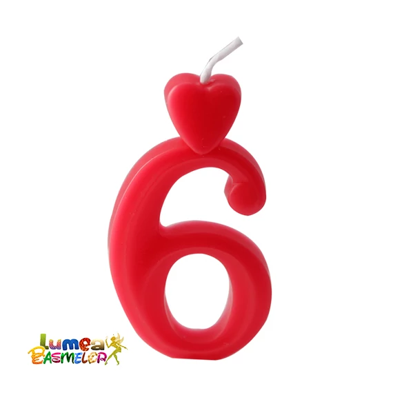 6-os piros szám gyertya, 10 db. - Lumea