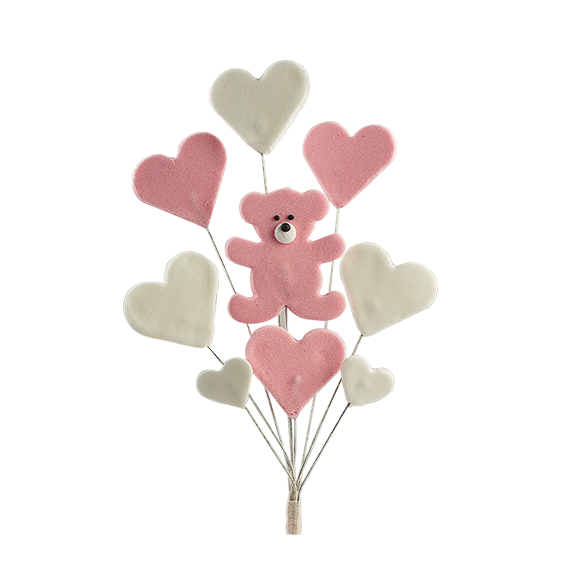Rózsaszín mackó szívvel cukormasszából - Lumea