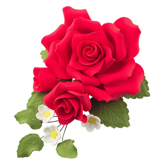 Piros nagy rózsa csokor cukormasszából - Lumea