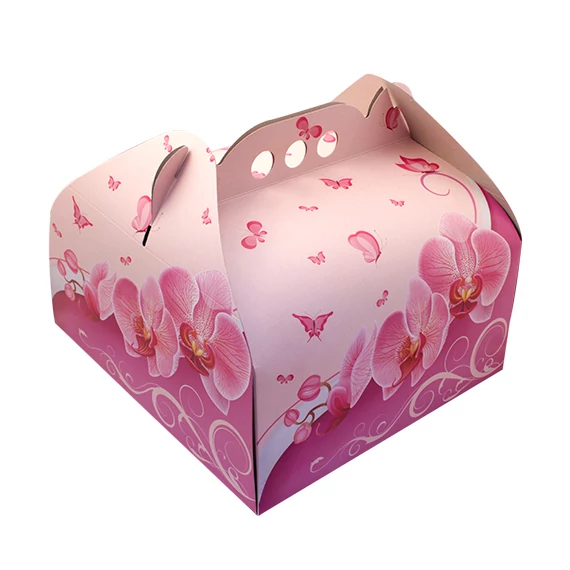 Orhidea mintás tortadoboz szett, 1.5kg-os tortákig, 25cm x 25cm x 15cm, 5 darab - Lumea