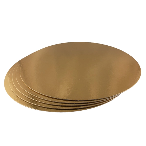 Arany színű vékony kerek tortaalátét karton, 20cm, 5 darabos - Lumea