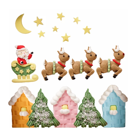 Mikulás és rénszarvasai tortadísz cukormasszából, h5 cm x sz4 cm, 10 db, 80g - Lumea